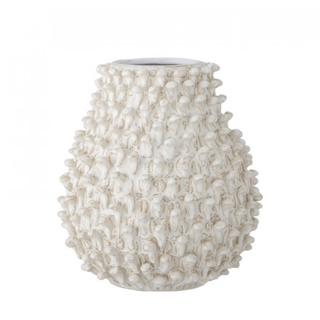 Vase en grès blanc crème relief style feuille d'acanthe - Spikey 