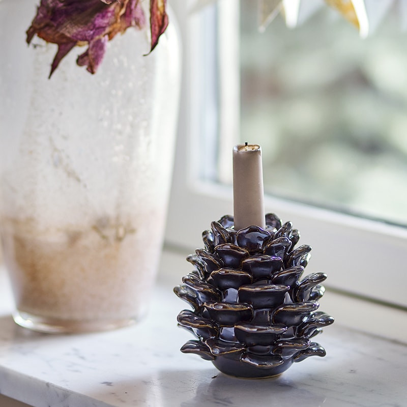 Bougeoir en céramique design pomme de pin marron  - Pine 