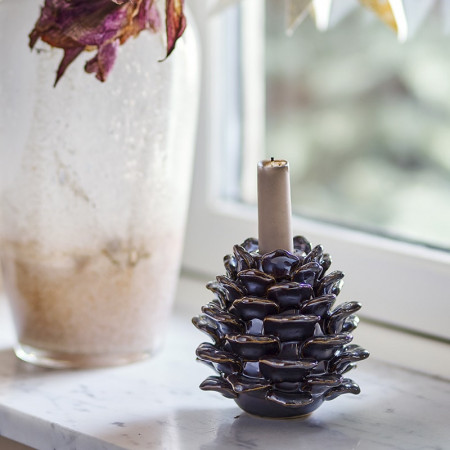 Bougeoir en céramique design pomme de pin marron  - Pine 