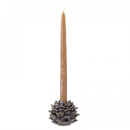 Petit bougeoir en céramique design pomme de pin marron  - Pine 
