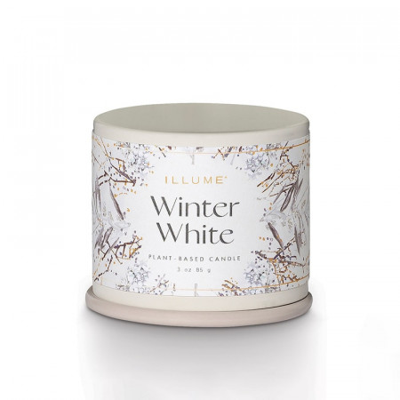 Bougie parfumée cardamome fraîche, feuilles persistantes et éclats d'agrumes boîte métal 85g Illume - Winter White 