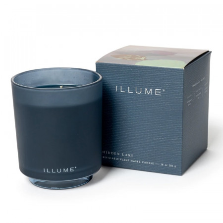 Bougie parfumée feuilles vertes, pluie fraîche et éclats de citron en verre 335g Illume - Hidden Lake 