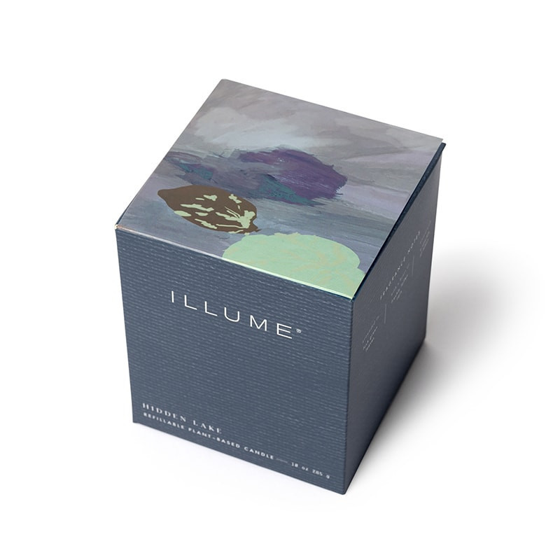 Bougie parfumée feuilles vertes, pluie fraîche et éclats de citron en verre 335g Illume - Hidden Lake 