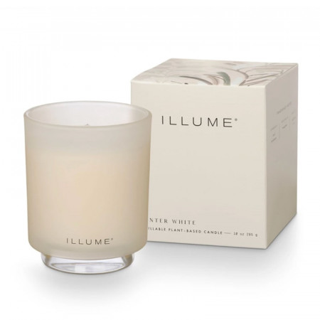 Bougie parfumée cardamome fraîche, feuilles persistantes et éclats d'agrumes en verre 335g Illume - Winter White 