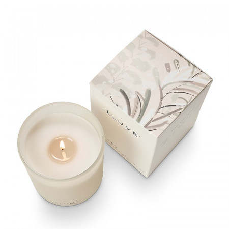 Bougie parfumée cardamome fraîche, feuilles persistantes et éclats d'agrumes en verre 335g Illume - Winter White 