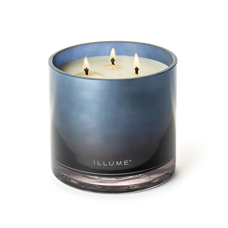 Bougie parfumée feuilles vertes, pluie fraîche et éclats de citron en verre avec couvercle 590g Illume - Hidden Lake 
