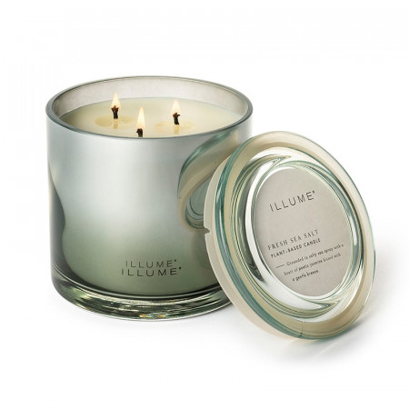 Bougie parfumée jasmin et embruns marins salés en verre avec couvercle 590g Illume - Fresh Sea Salt 