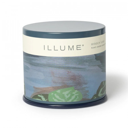 Bougie parfumée feuilles vertes, pluie fraîche et éclats de citron boîte métal 335g Illume - Hidden Lake 