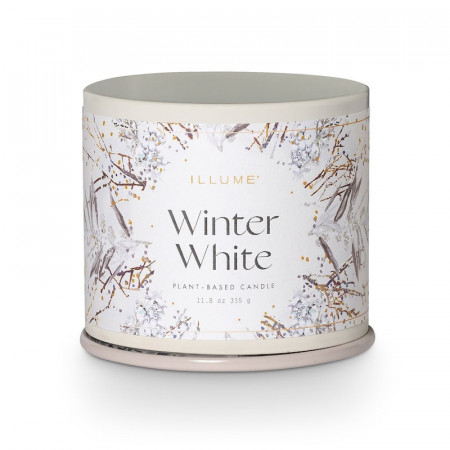 Bougie parfumée cardamome fraîche, feuilles persistantes et éclats d'agrumes boîte métal 335g Illume - Winter White 