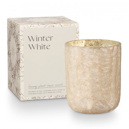 Bougie parfumée cardamome fraîche et éclat d'agrumes en verre craquelé avec boîte cadeau 235g Illume - Winter White 