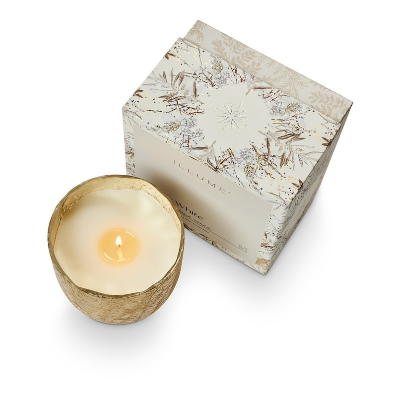Bougie parfumée cardamome fraîche et éclat d'agrumes en verre craquelé avec boîte cadeau 610g Illume - Winter White 