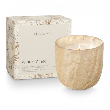 Bougie parfumée cardamome fraîche et éclat d'agrumes en verre craquelé avec boîte cadeau 610g Illume - Winter White 