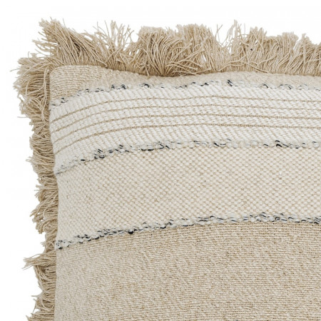 Coussin carré de couleur beige avec franges style nature Bloomingville - Totton 