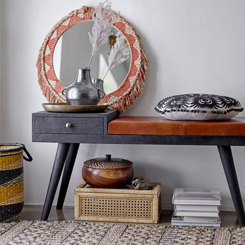 Petit Banc D Entree Noir Et Cuir Bloomingville Sur Cdc Design