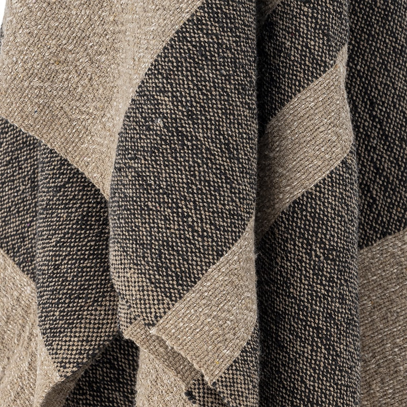 Grand plaid de couleurs beige et noire avec franges Bloomingville - Temi 