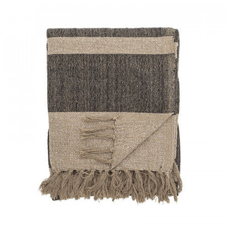 Grand plaid de couleurs beige et noire avec franges Bloomingville - Temi 