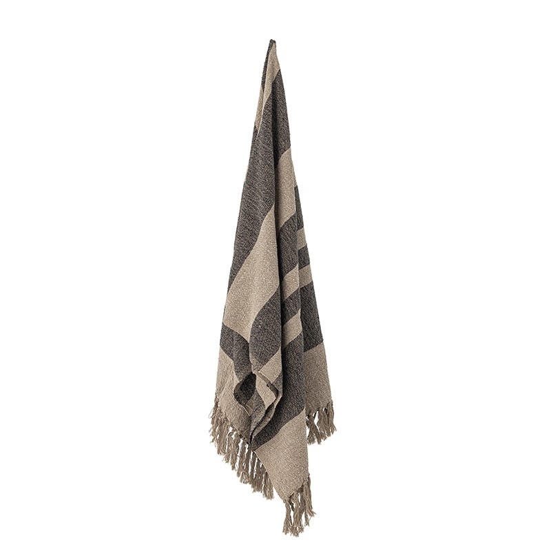 Grand plaid de couleurs beige et noire avec franges Bloomingville - Temi 