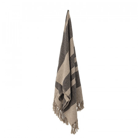 Grand plaid de couleurs beige et noire avec franges Bloomingville - Temi 