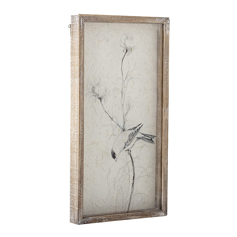 Décoration murale cadre en bois avec dessin d'oiseau sur branche fleurie Creative collection by Bloomingville - Aurel 