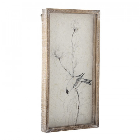 Décoration murale cadre en bois avec dessin d'oiseau sur branche fleurie Creative collection by Bloomingville - Aurel 