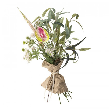 Bouquet de fleurs artificielles réalistes tons verts et roses champêtre Bloomingville - Blush 
