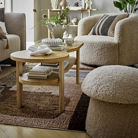 Pouf coffre forme champignon en tissu bouclé beige style scandinave - Bocca 