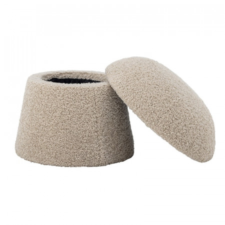 Pouf coffre forme champignon en tissu bouclé beige style scandinave - Bocca 