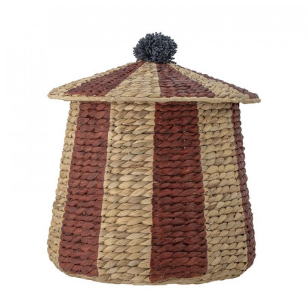 Panier en jacinthe d'eau avec couvercle et rayures rouges Bloomingville - Birsen 