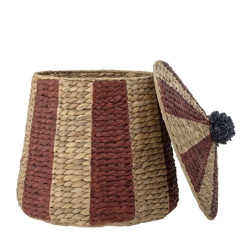 Panier en jacinthe d'eau avec couvercle et rayures rouges Bloomingville - Birsen 