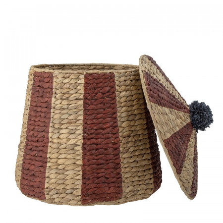 Panier en jacinthe d'eau avec couvercle et rayures rouges Bloomingville - Birsen 