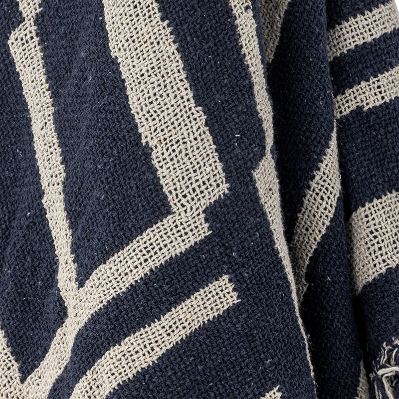 Plaid en coton recyclé rayures bleues et naturelles Bloomingville - Frankie 