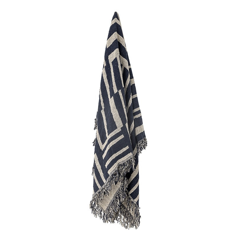 Plaid en coton recyclé rayures bleues et naturelles Bloomingville - Frankie 