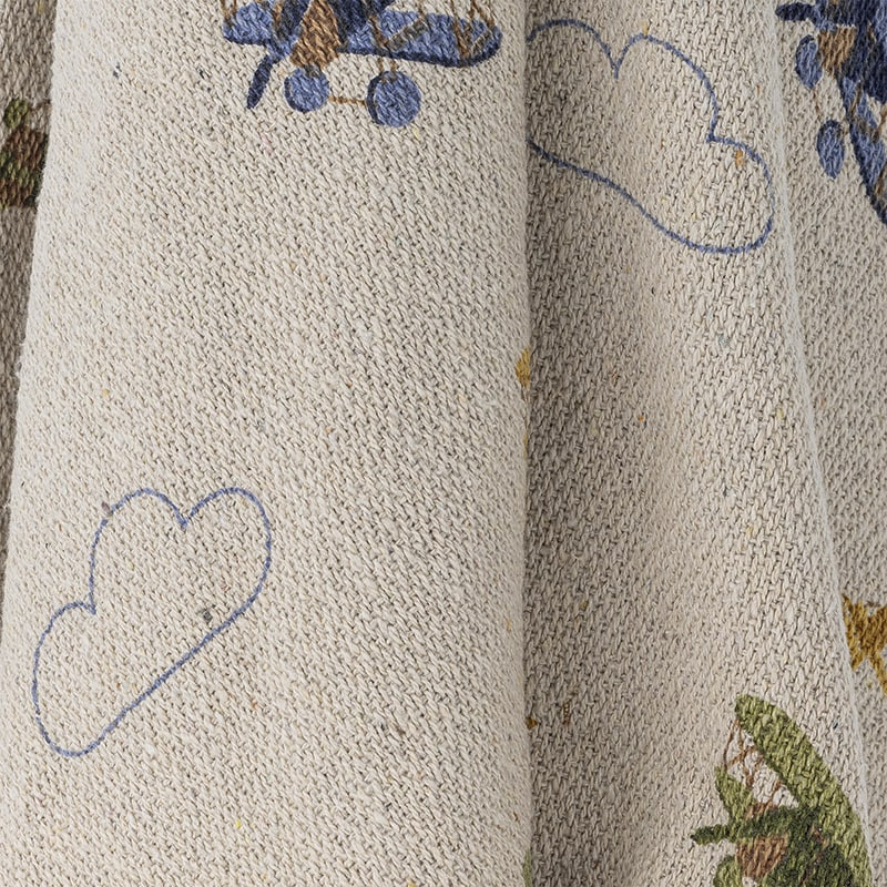 Plaid en coton recyclé avec motifs avions et pompons bleus enfant - Plane 