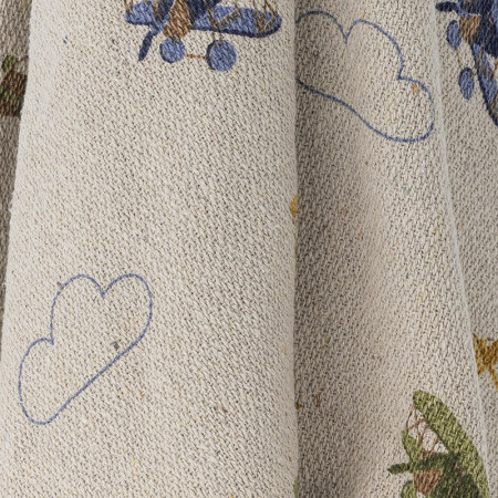 Plaid en coton recyclé avec motifs avions et pompons bleus enfant - Plane 