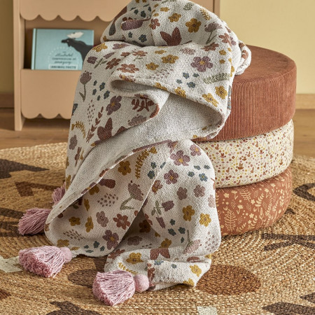 Plaid en coton recyclé rose avec motifs floraux enfant Bloomingville - Kristine 