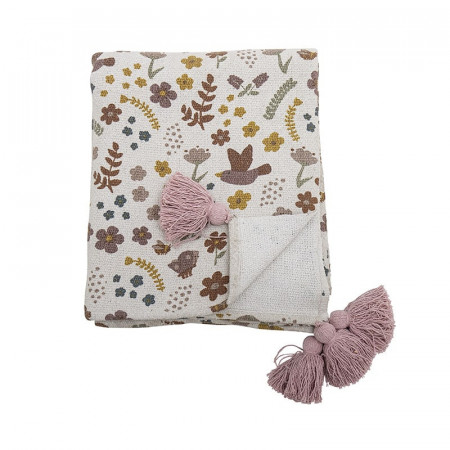 Plaid en coton recyclé rose avec motifs floraux enfant Bloomingville - Kristine 