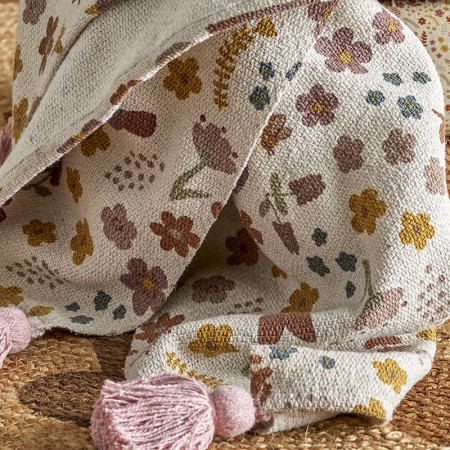 Plaid en coton recyclé rose avec motifs floraux enfant Bloomingville - Kristine 