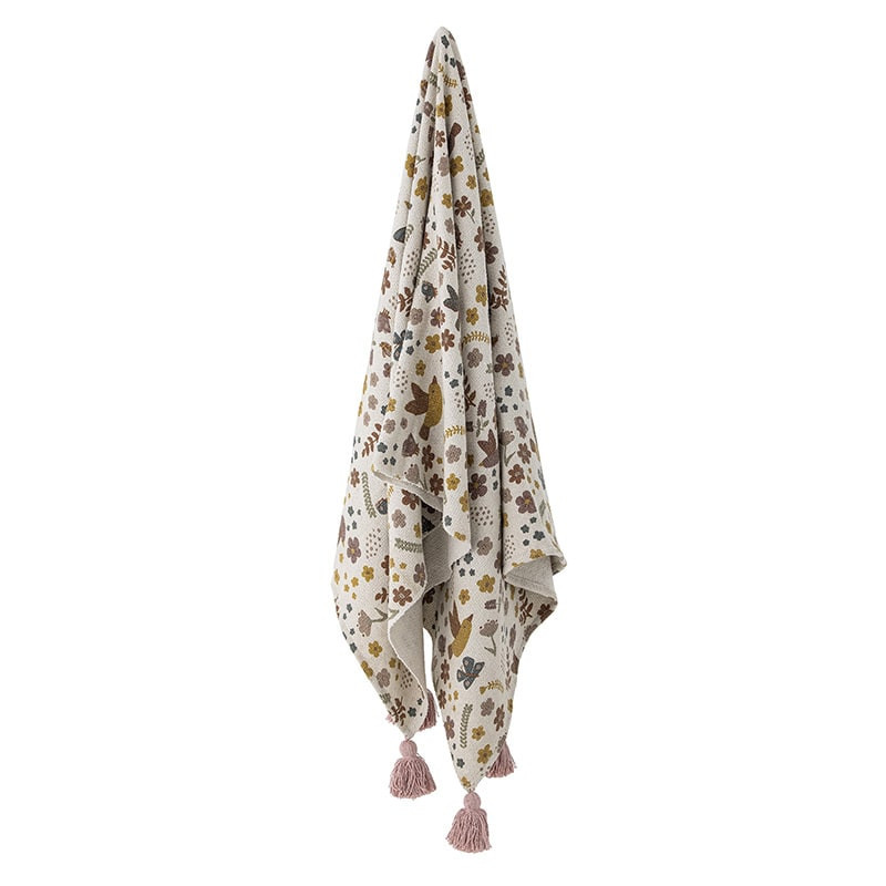 Plaid en coton recyclé rose avec motifs floraux enfant Bloomingville - Kristine 