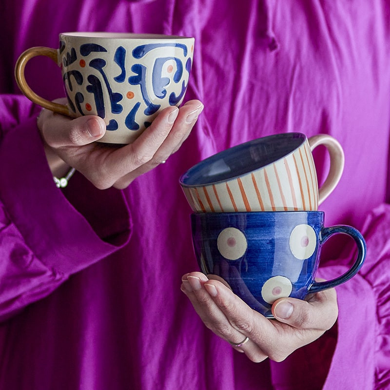 Lot de 3 tasses en grès tons bleus Bloomingville - Eviaya 