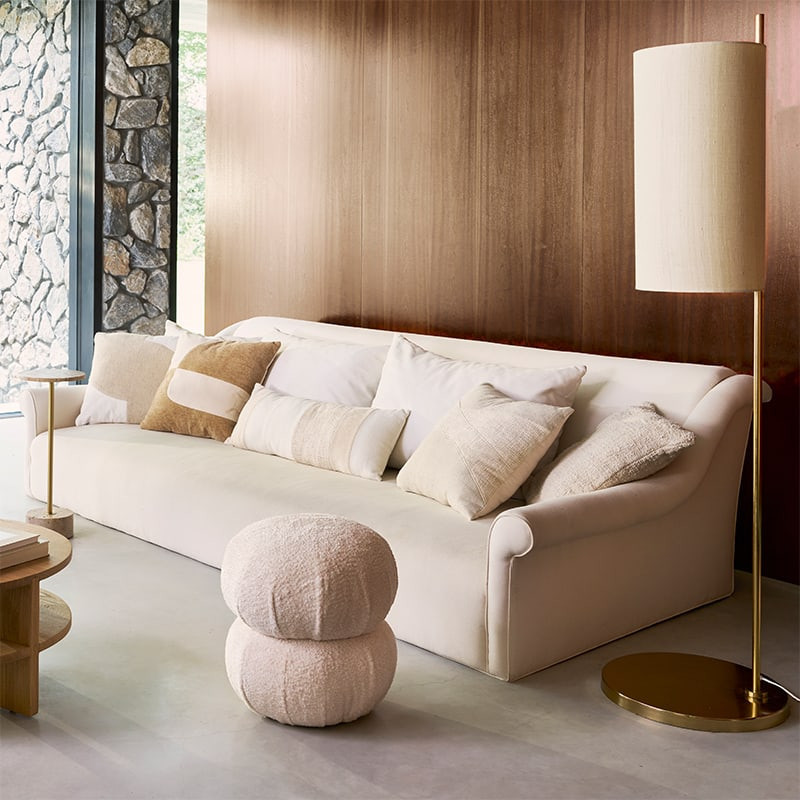 Lampadaire design 170cm doré et abat-jour en soie couleur thé Urban Nature Culture - Oro 