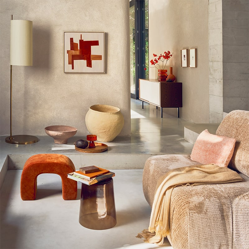 Lampadaire design 170cm doré et abat-jour en soie couleur thé Urban Nature Culture - Oro 