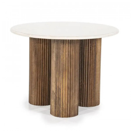 Bout de canapé 3 pieds bois rond et plateau marbre blanc - Xa 