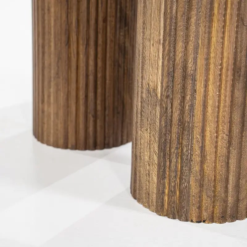 Bout de canapé 3 pieds bois rond et plateau marbre blanc - Xa 