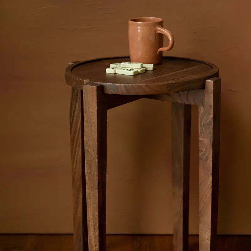 Table d'appoint finition noyer plateau rond amovible - Shane