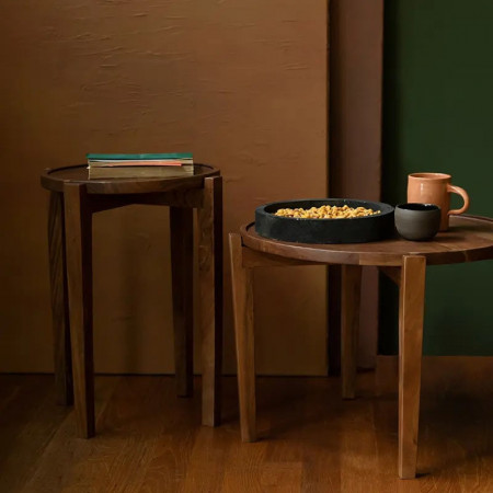 Table d'appoint finition noyer plateau rond amovible - Shane 