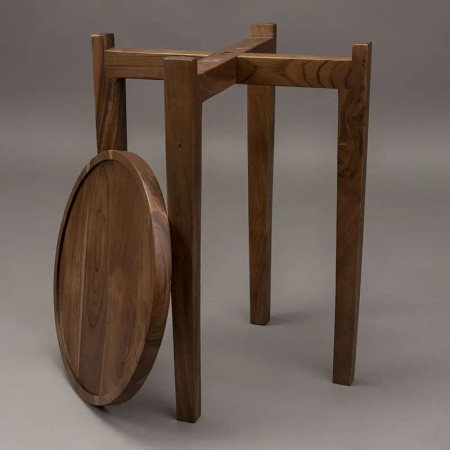 Table d'appoint finition noyer plateau rond amovible - Shane 