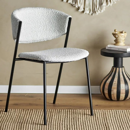 Chaise tissu bouclette blanche - Marlo 