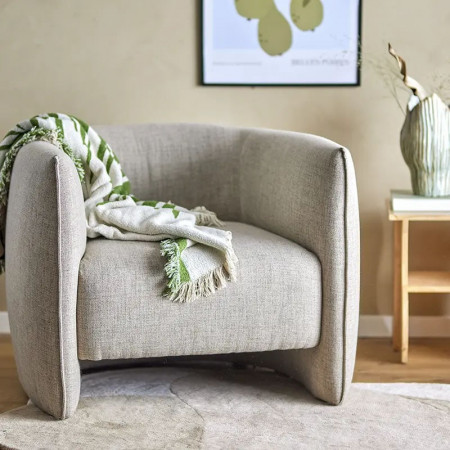 Fauteuil de salon rond en tissu beige - Bacio 