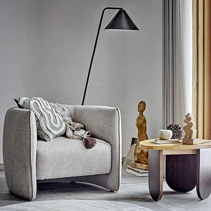 Fauteuil de salon rond en tissu beige - Bacio 