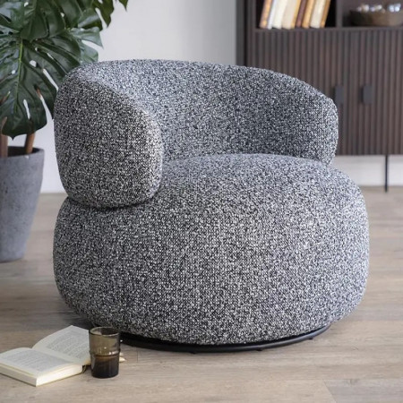 Fauteuil rond tissu gris design pivotant - Mae 